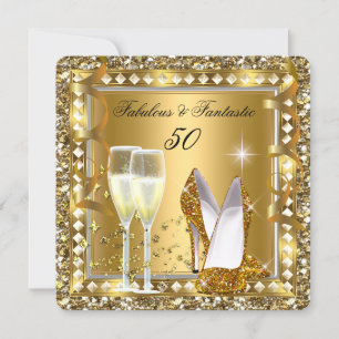 Invitación Fabuloso 50 y Fantástico Cumpleaños Dorado Platead