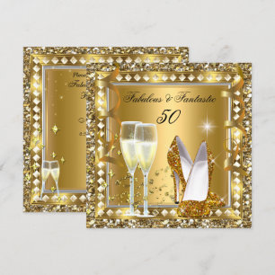 Invitación Fabuloso 50 y Fantástico Oro Glam Plata Cumpleaños