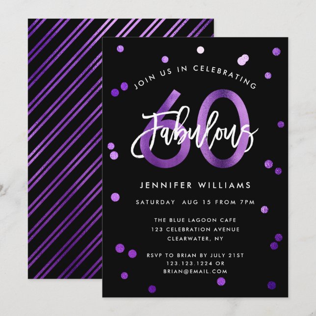 Invitación Fabuloso 60.º | Aniversario elegante y moderno de  (Anverso / Reverso)
