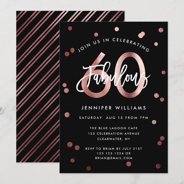 Invitación Fabuloso 60.º | Cumpleaños moderno con estilo Rosa (Anverso / Reverso)