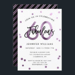 Invitación Fabuloso 60.º | Moderna fiesta de cumpleaños púrpu<br><div class="desc">Celebra tu fabulosa fiesta de cumpleaños número 60 con estas invitaciones modernas,  elegantes,  de fiesta de moda con letras de las manos de pincel y diseño lila morado/negro. El color de fondo puede cambiarse en "personalizar más adelante". Parte de la colección "Fabulous 60th".</div>
