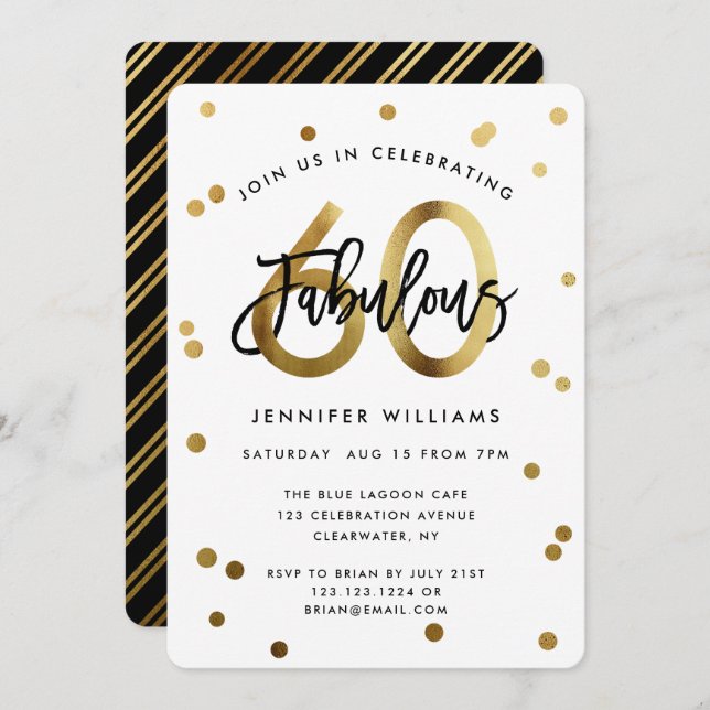 Invitación Fabuloso 60.º | Moderna y elegante fiesta de cumpl (Anverso / Reverso)