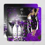 Invitación Fabuloso 60 60 cumpleaños Rosas morados Martini<br><div class="desc">Fabulosos Rosas Martini 60 cumpleaños fiesta Retro Diva Art deco Purple com. Fiesta de cumpleaños de invitación negra. Cambia a 50,  40,  30,  Personalizar con tus propios detalles. RSVP coincidente disponible.</div>