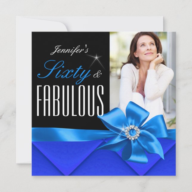 Invitación Fabuloso 60 Blue Elegant Photo Birthday Party (Anverso)