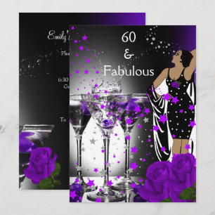 Invitación Fabuloso 60 cumpleaños Martini de Rosas Purpura