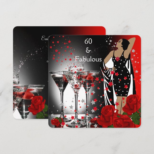 Invitación Fabuloso 60 Fiesta de cumpleaños número 60 Roses M (Anverso / Reverso)