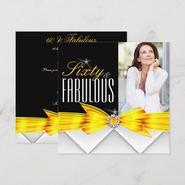 Invitación Fabuloso 60 Foto Yellow Elegant Aniversario modern (Anverso / Reverso)