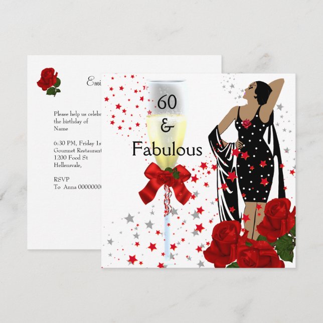 Invitación Fabuloso 60 Partido de los 60 Años Roses Blancos R (Anverso / Reverso)