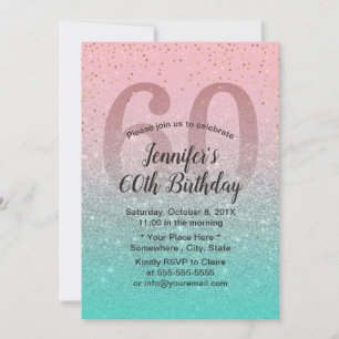 Invitación Fabuloso 60 Purpurina turquesa rosa Ombre Cumpleañ
