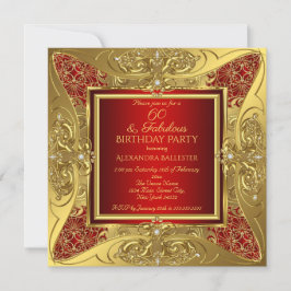 Invitación Fabuloso 60 Red Gold Birthday Party Diamond