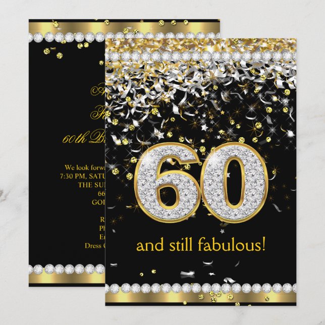 Invitación Fabuloso 60 Silver Streamers 60.º Fiesta (Anverso / Reverso)