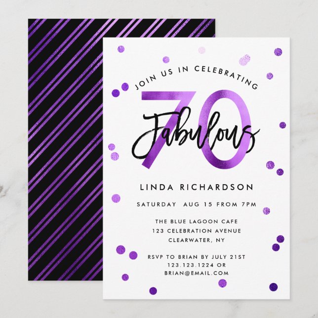 Invitación Fabuloso 70.º | Moda moderna Fiesta de cumpleaños  (Anverso / Reverso)