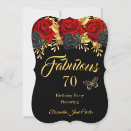 Invitación Fabuloso 70 cumpleaños Rosa negro rojo mariposa