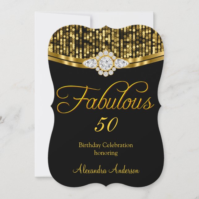Invitación Fabuloso Add Age Birday Party Purpurina Gold Black (Anverso)