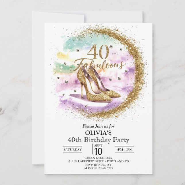 Invitación Fabuloso Adulto Digital Gold 40 cumpleaños (Anverso)