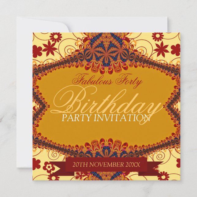 Invitación Fabuloso Age Tribal Lace Floral Cumpleaños (Anverso)