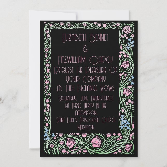 Invitación Fabuloso Art Deco Estilo Artesano Diseño Floral (Anverso)