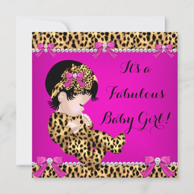 Invitación Fabuloso Baby Shower Baby Cute Chica Leopardo Pink (Anverso)