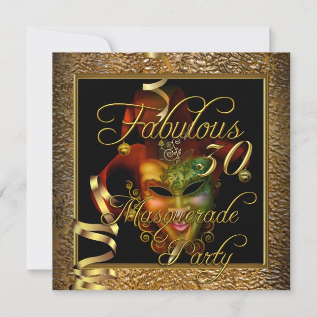 Invitación Fabuloso baile de cumpleaños negro de oro de 30 añ (Anverso)