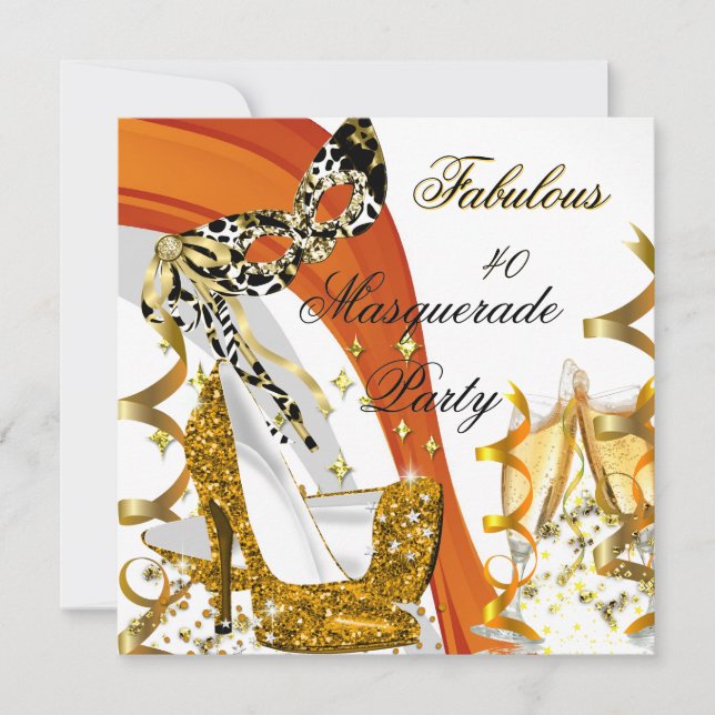 Invitación Fabuloso baile de máscaras de oro de 40 mujeres (Anverso)