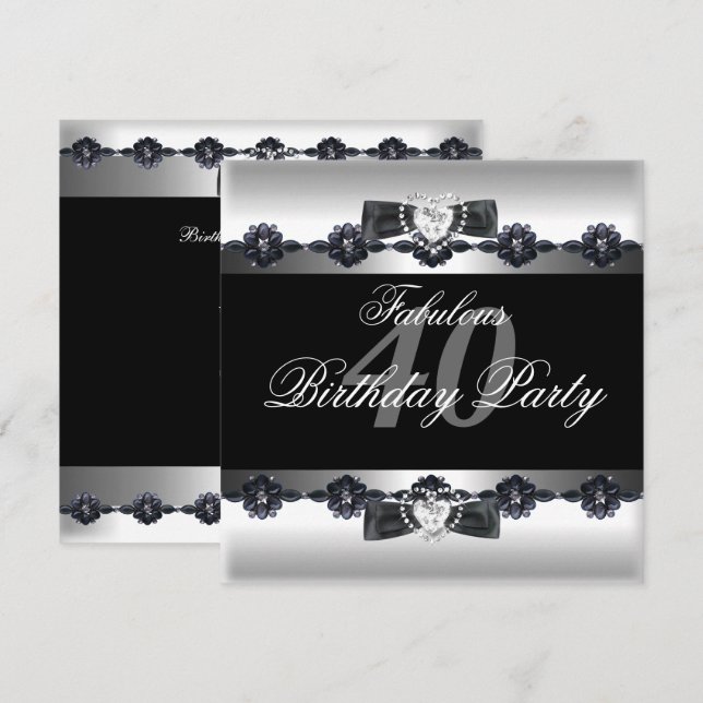 Invitación Fabuloso blanco negro 40 40 Fiesta de cumpleaños (Anverso / Reverso)