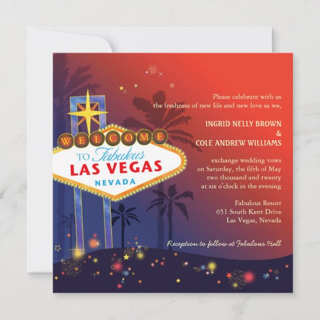 Invitación Fabuloso Boda rojo y azul de las Vegas Strip (Anverso)