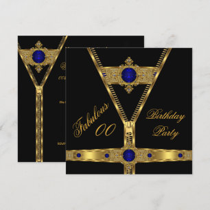 Invitación Fabuloso Cierre Dorado Diamante Gema Azul Real 2