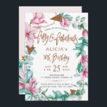 Invitación Fabuloso Cincuenta acuarelas florales 50 años<br><div class="desc">Plantilla de invitación a la moda de 50 años, romántica y elegante, con un fondo blanco claro (editable) con flores de magnolia rosa rubor con follaje de eucalipto verde sabio y azul menta y hojas y escritura de tipografía caprichosa de purpurina de cobre. Personalízalo con tus detalles! La invitación es...</div>