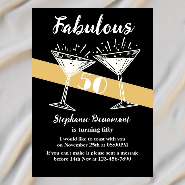 Invitación Fabuloso Cincuenta Cocktail Black Gold 50 cumpleañ (Subido por el creador)