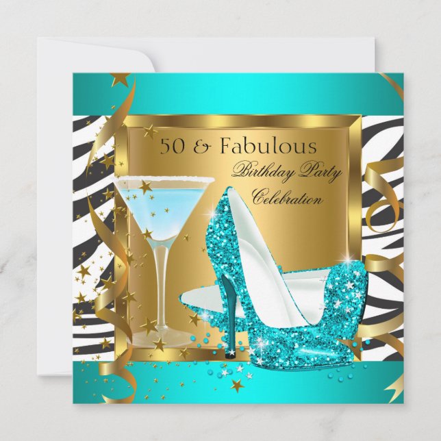 Invitación Fabuloso cóctel de cebra de 50 Verde azulados Purp (Anverso)