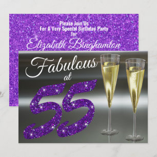 Invitación Fabuloso con 55 Fiesta Purpurina morado de cumplea