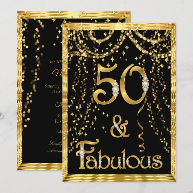 Invitación Fabuloso Confetti Negro de Oro de la Fiesta de los (Anverso / Reverso)