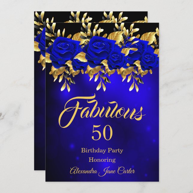 Invitación Fabuloso Cualquier Edad Cumpleaños Rosa Azul Oro (Anverso / Reverso)