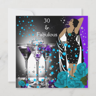 Invitación Fabuloso cumpleaños 30 30º Rosas Teal Púrpura