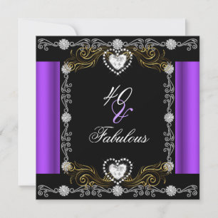 Invitación Fabuloso Cumpleaños 40 Morado Negro Plateado Dorad
