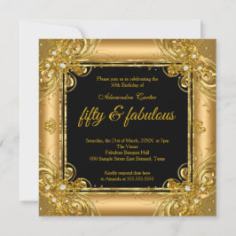 Invitación Fabuloso cumpleaños 50 con foto dorada de diamante