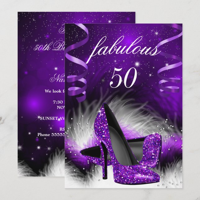 Invitación Fabuloso cumpleaños 50 con zapatos rojos de tacón  (Anverso / Reverso)