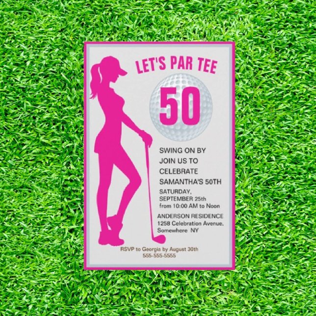Invitación Fabuloso cumpleaños 50 de la Señora Rosa Golfer (Swing in Style, Embrace the Elegance!)
