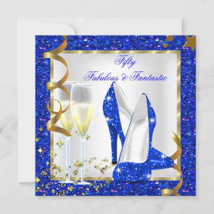 Invitación Fabuloso cumpleaños 50 fantástico azul blanco dora