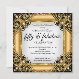 Invitación Fabuloso Cumpleaños 50 Foto Negro Blanco Dorado Fi