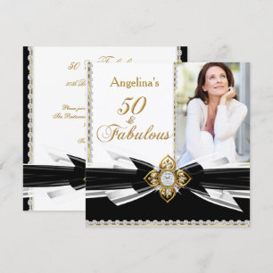 Invitación Fabuloso Cumpleaños 50 Foto Negro Blanco Oro Fiest