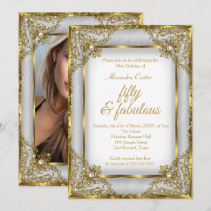 Invitación Fabuloso cumpleaños 50 foto oro gris perla