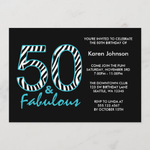 Invitación Fabuloso cumpleaños 50 negro y Verde azulado de ce