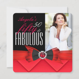 Invitación Fabuloso Cumpleaños con Foto de 50 Joyas Rojas Fie