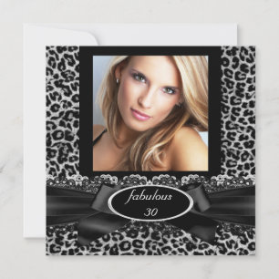 Invitación Fabuloso Cumpleaños de 30 Fotos de Leopardo Blanco