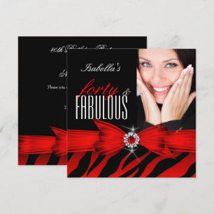 Invitación Fabuloso Cumpleaños de 40 Fotos Negras de Cebra Ro