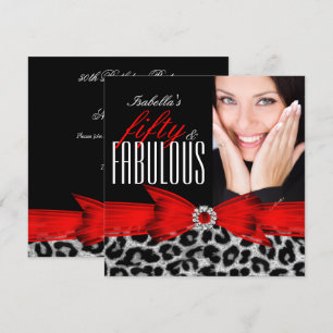 Invitación Fabuloso cumpleaños de 50 fotos de leopardo negro