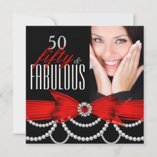Invitación Fabuloso cumpleaños de 50 rojas perlas foto fiesta
