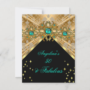 Invitación Fabuloso Cumpleaños de 50 Verde Jade y Oro Damasco