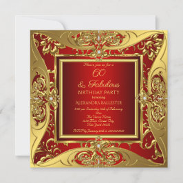 Invitación Fabuloso Cumpleaños de 60 años con flores rojas y 